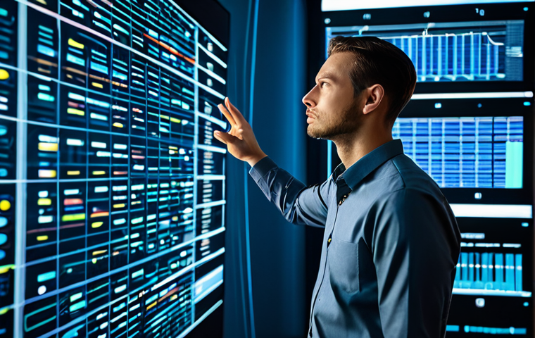 A focused male data analyst, wearing a modest business casual shirt and trousers, standing in a modern data analysis center. Large, interactive holographic screens display complex, vibrant data visualizations and abstract flowing data streams in the background. The analyst subtly gestures towards the display, immersed in thought. The scene is sophisticated, slightly futuristic, clean, and well-lit. Professional photography, high detail, realistic, cinematic lighting, fully clothed, modest clothing, appropriate attire, professional dress, perfect anatomy, correct proportions, natural pose, well-formed hands, proper finger count, natural body proportions, safe for work, appropriate content, professional.