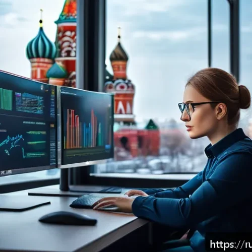 Home 31 데이터사이언스 필수 프로그래밍 - A modern data scientist working in a sleek, high-tech office in Moscow, surrounded by multiple monit...