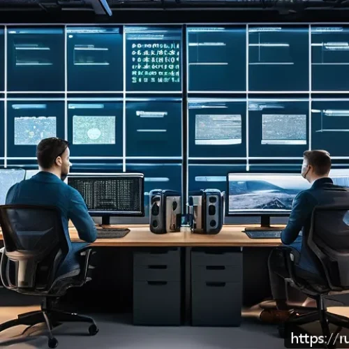Home 30 데이터사이언스에서 전이 학습 - A modern tech workspace featuring a diverse team of Russian data scientists collaborating on transfe...