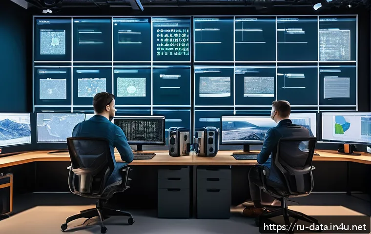 데이터사이언스에서 전이 학습 - A modern tech workspace featuring a diverse team of Russian data scientists collaborating on transfe...