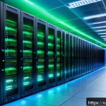 Home 23 데이터사이언스에서 Hadoop 활용 - A modern data center interior showing a large-scale distributed computing cluster with rows of serve...